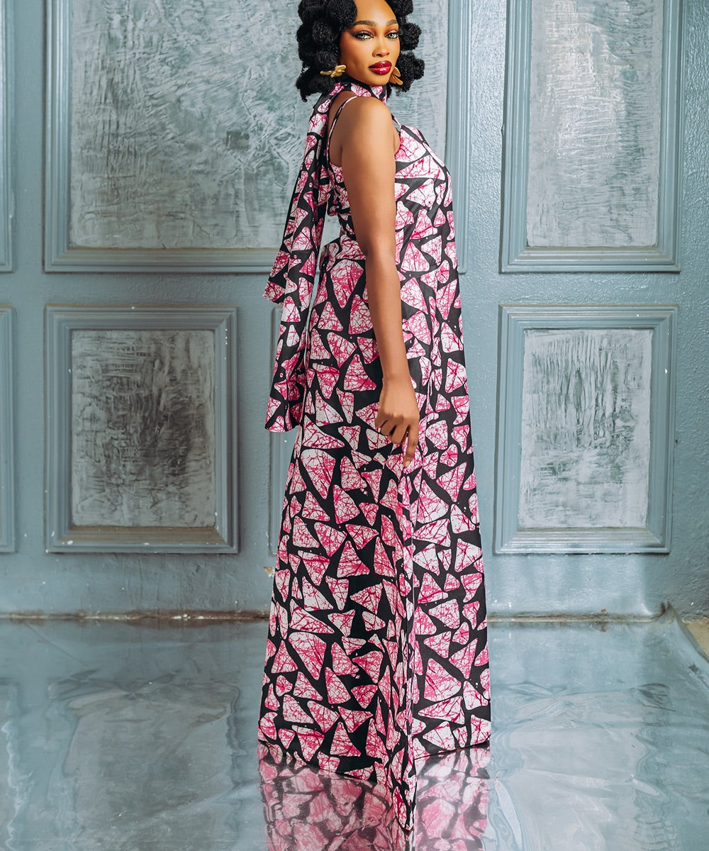 The Nia Sleeveless Maxi Gown with Scarf - Multicoloured