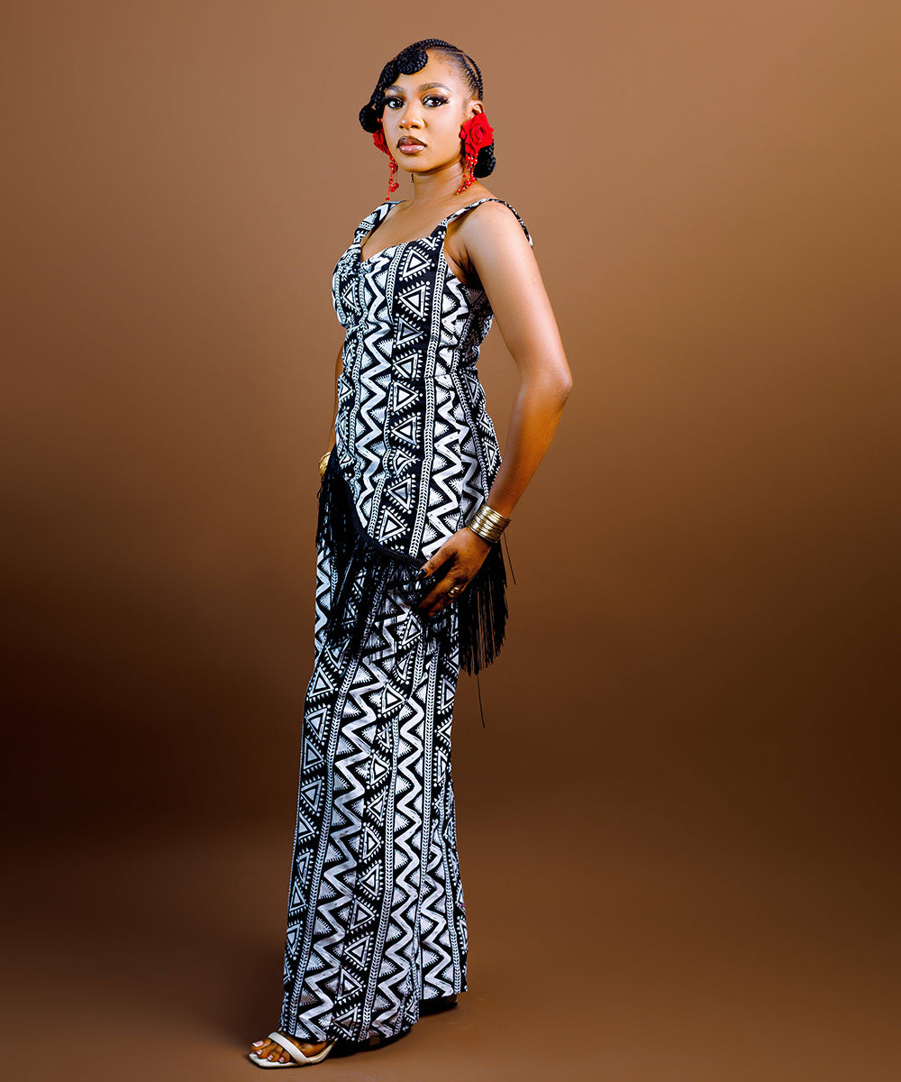 The Nia Adire Print Two-Piece Maxi Skirt Set - Blocks