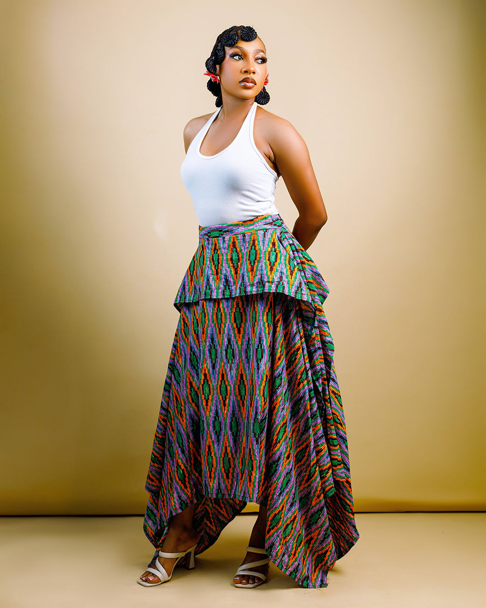The Nia Adire Print Two-Piece Maxi Skirt Set - Peacock