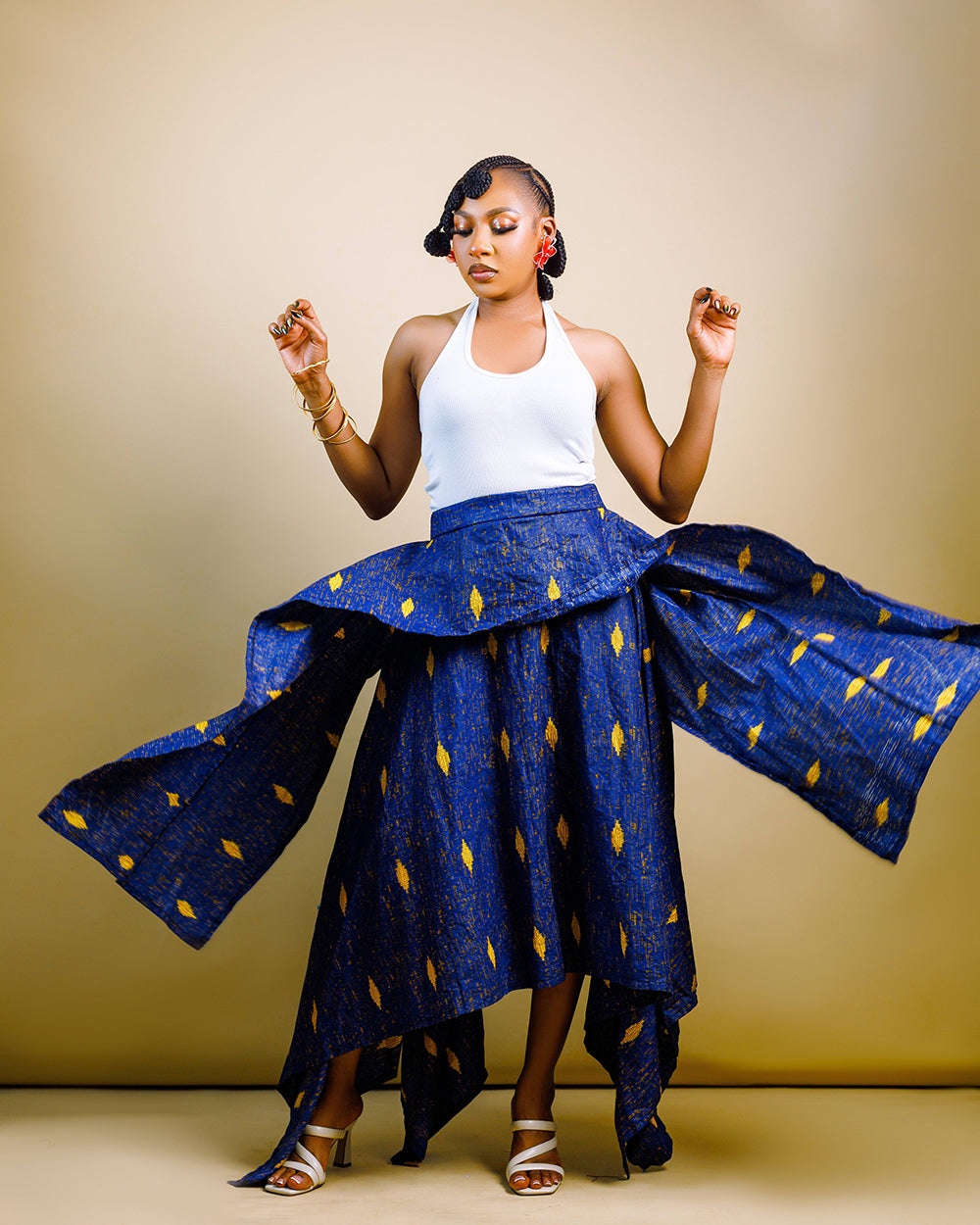 The Nia Adire Print Two-Piece Maxi Skirt Set - Blue
