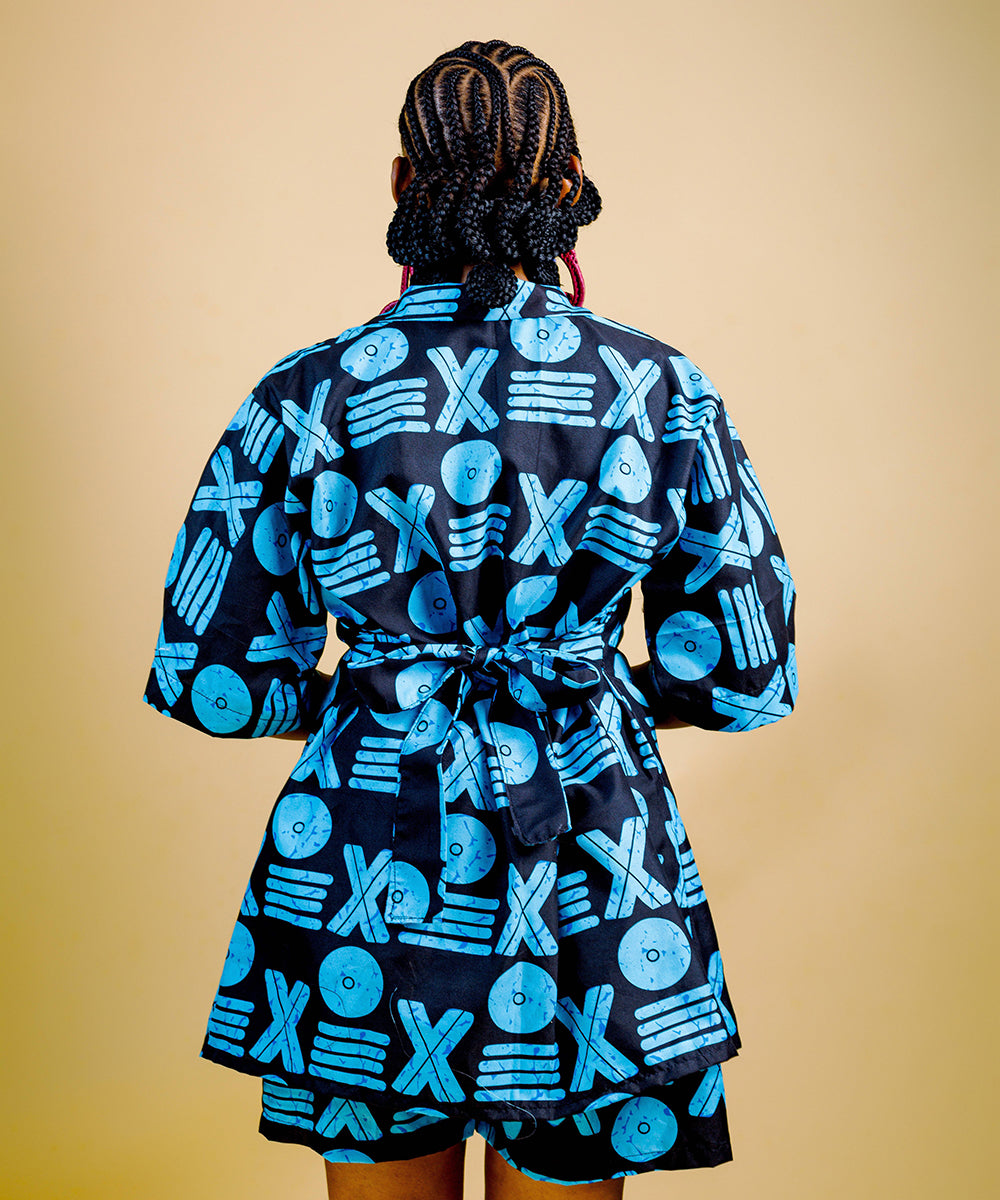 The Nia Adire Print Two-Piece Maxi Skirt Set - Blue