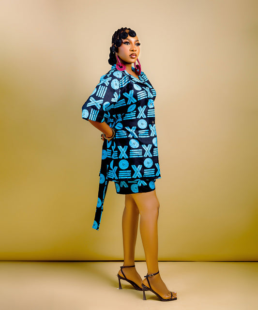 The Nia Adire Print Two-Piece Maxi Skirt Set - Blue