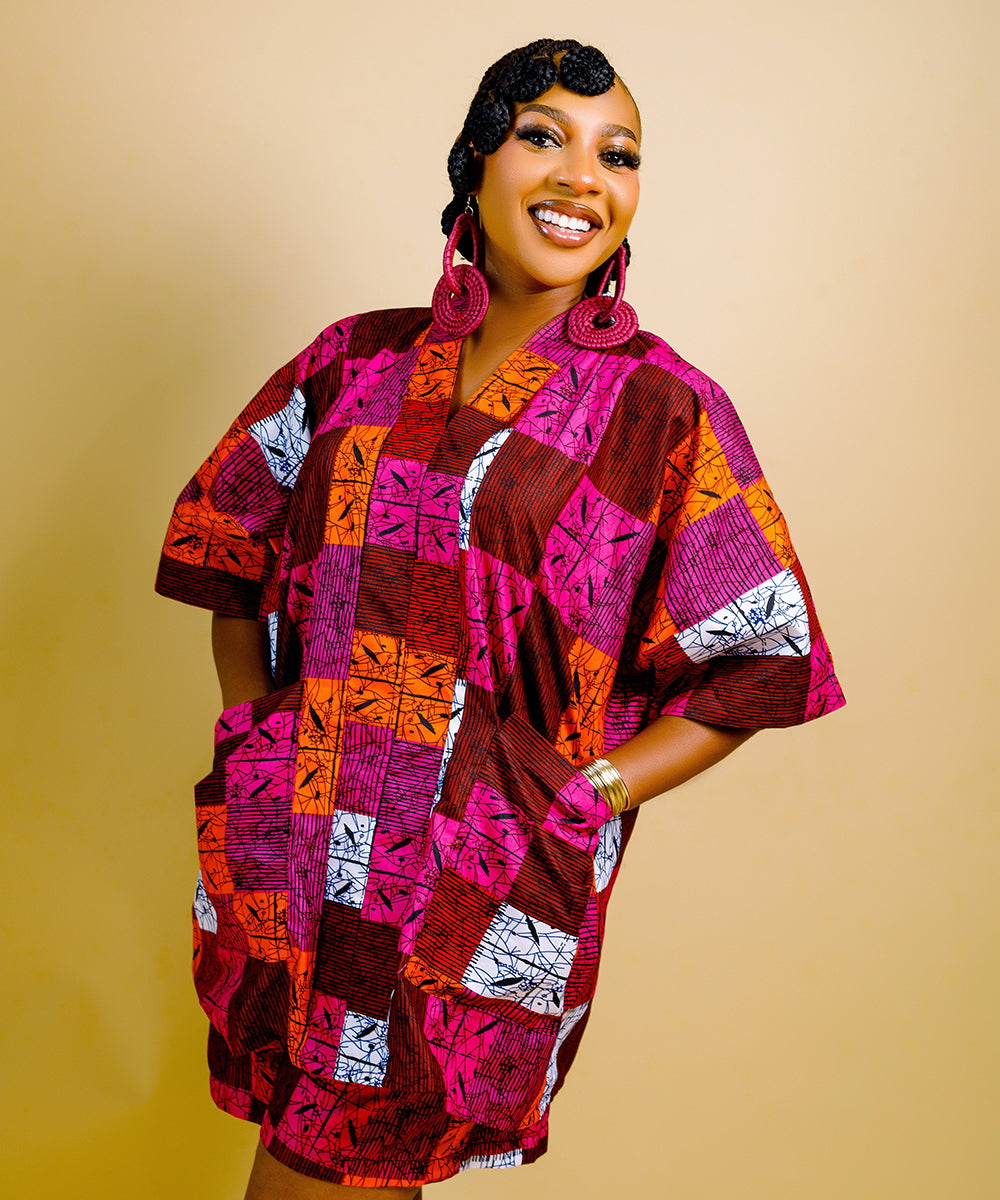 The Nia Adire Print Two-Piece Maxi Skirt Set - Pink
