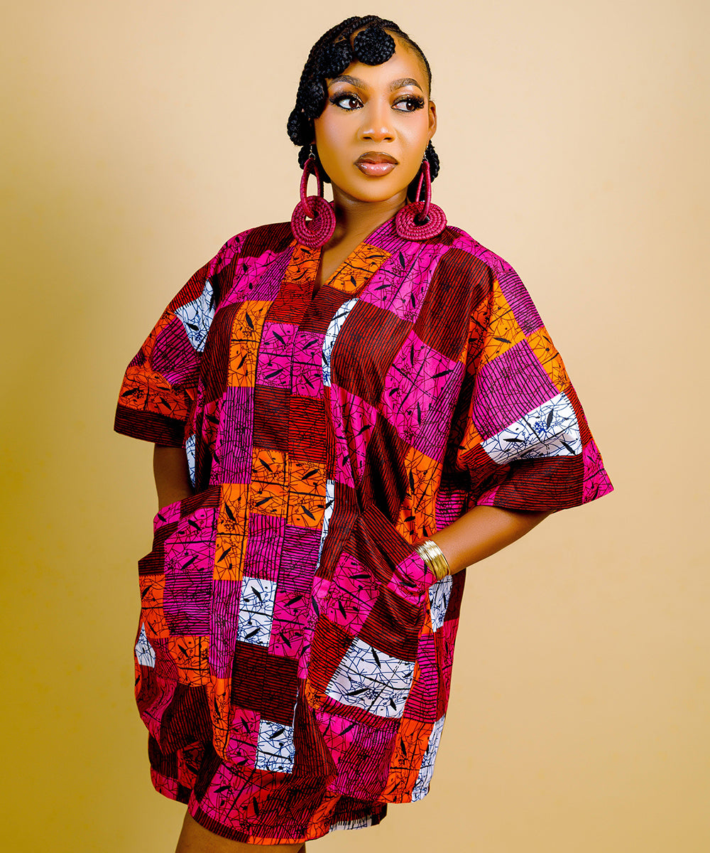 The Nia Adire Print Two-Piece Maxi Skirt Set - Pink