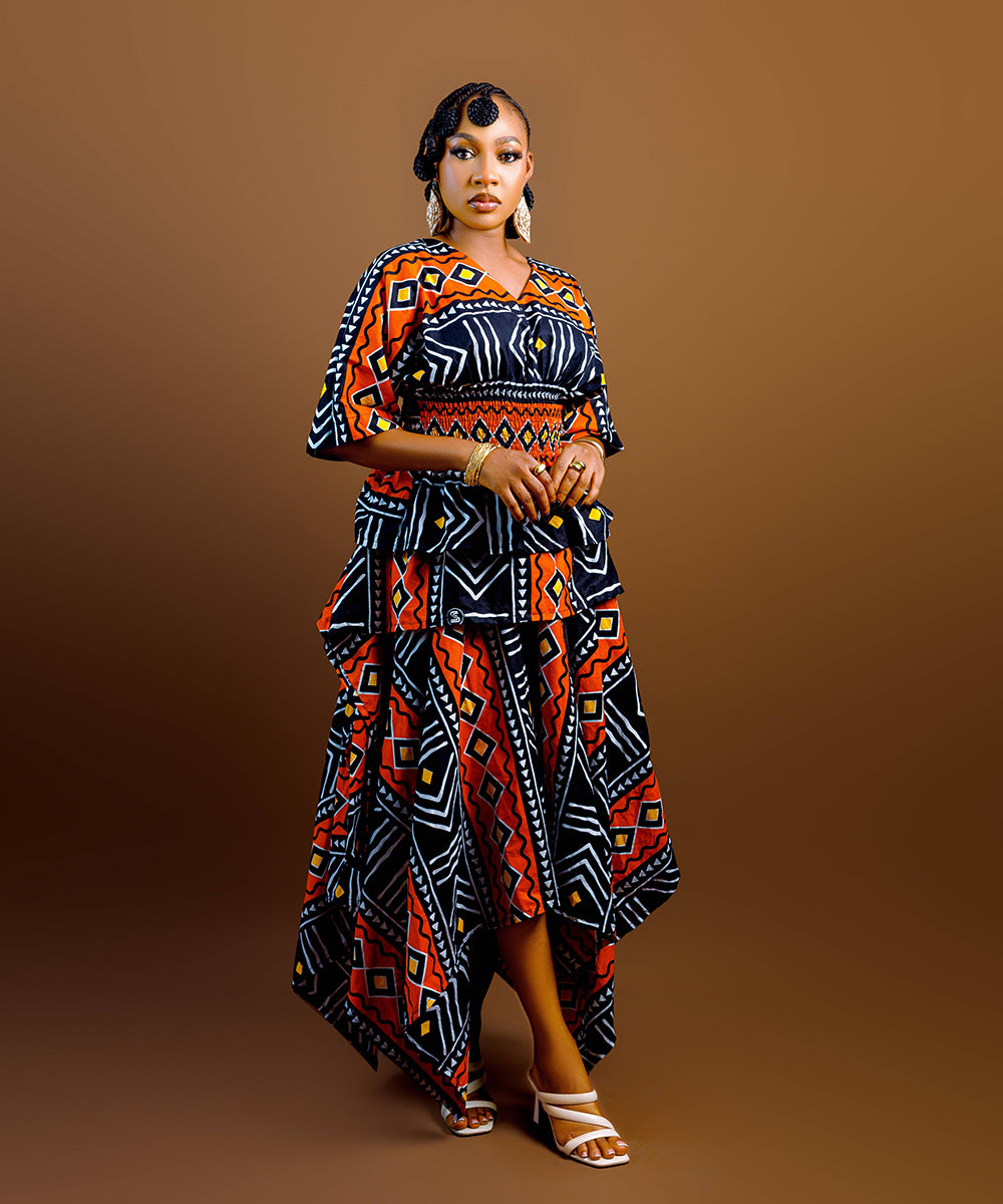 The Nia Adire Print Two-Piece Maxi Skirt Set - Multicolour