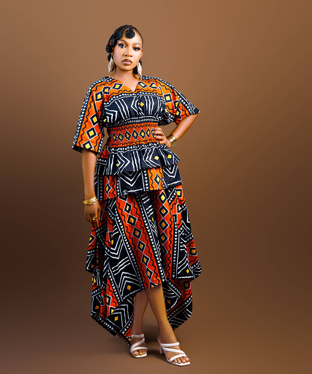 The Nia Adire Print Two-Piece Maxi Skirt Set - Multicolour