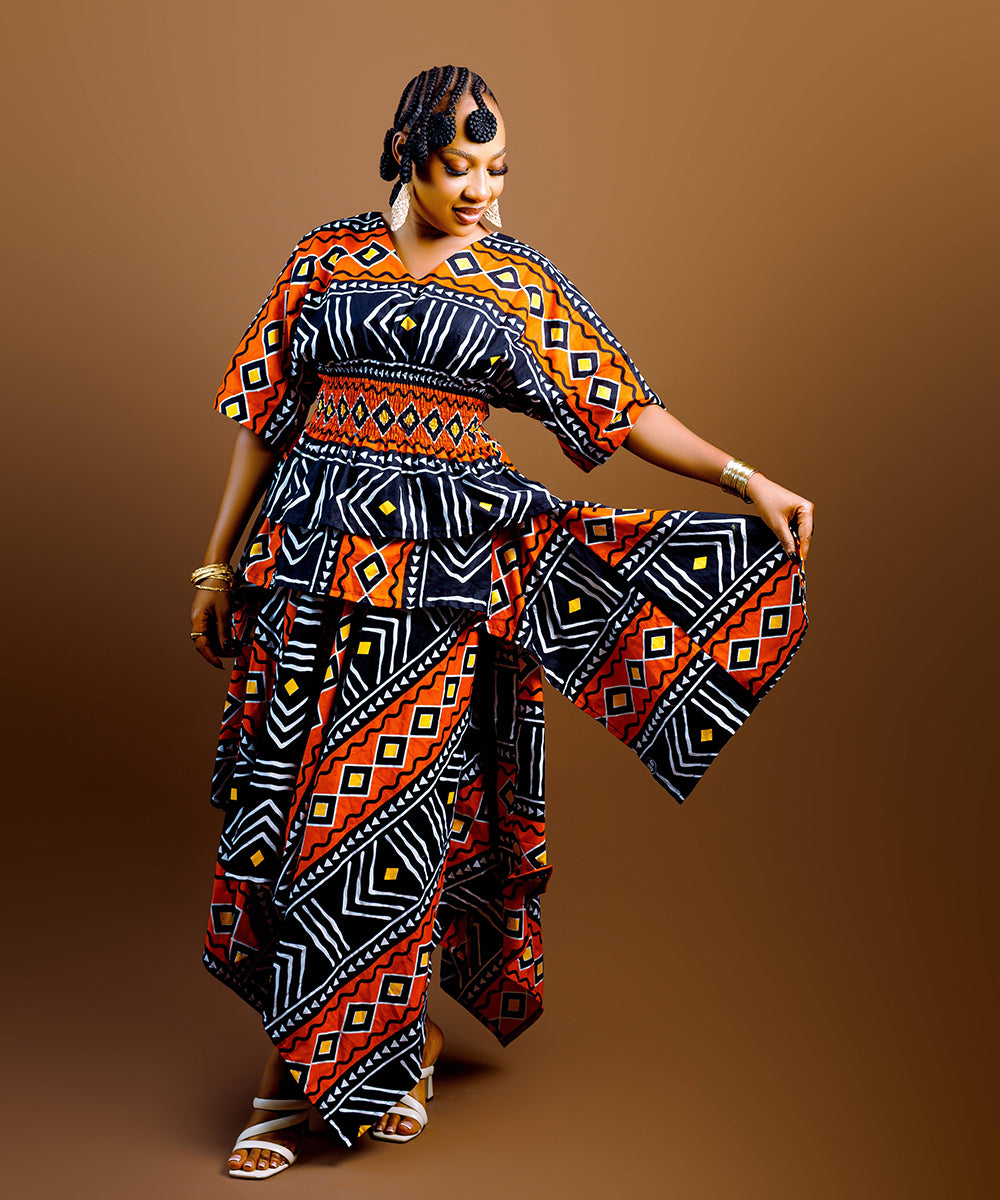 The Nia Adire Print Two-Piece Maxi Skirt Set - Multicolour