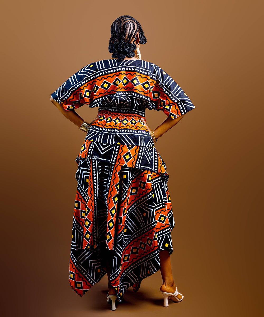 The Nia Adire Print Two-Piece Maxi Skirt Set - Multicolour