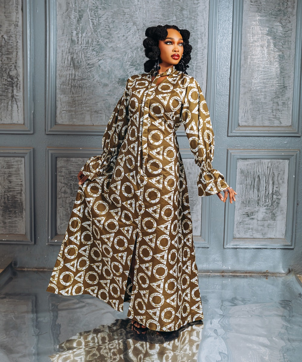 The Nia Long-Sleeved Maxi Dress - Multicoloured Print