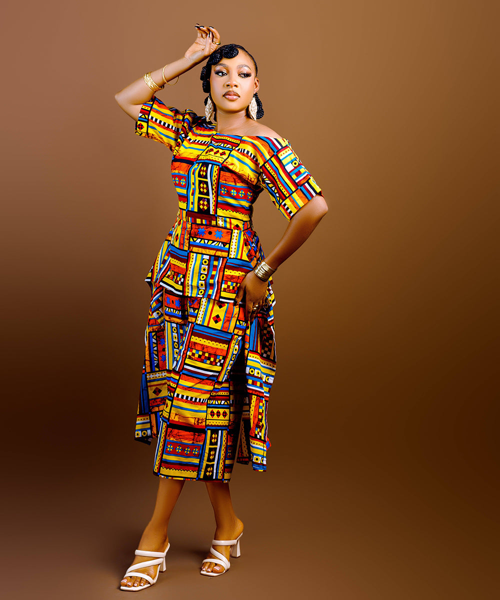 The Nia Adire Print Two-Piece Maxi Skirt Set - Multicolour