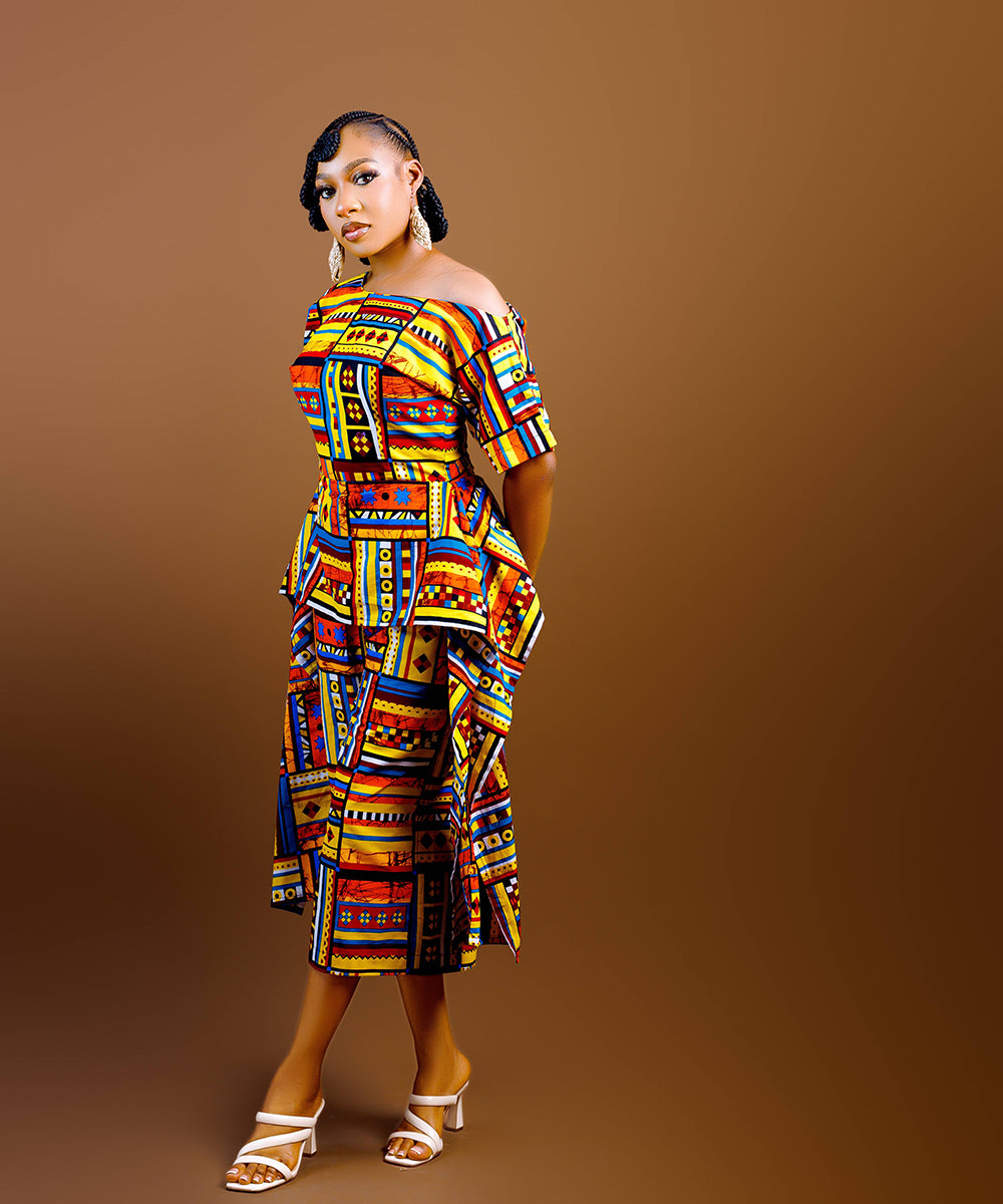 The Nia Adire Print Two-Piece Maxi Skirt Set - Multicolour
