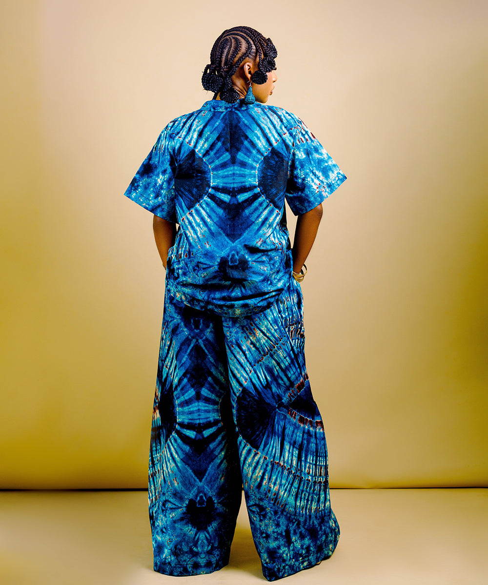 The Nia Adire Print Two-Piece Maxi Skirt Set - Blue