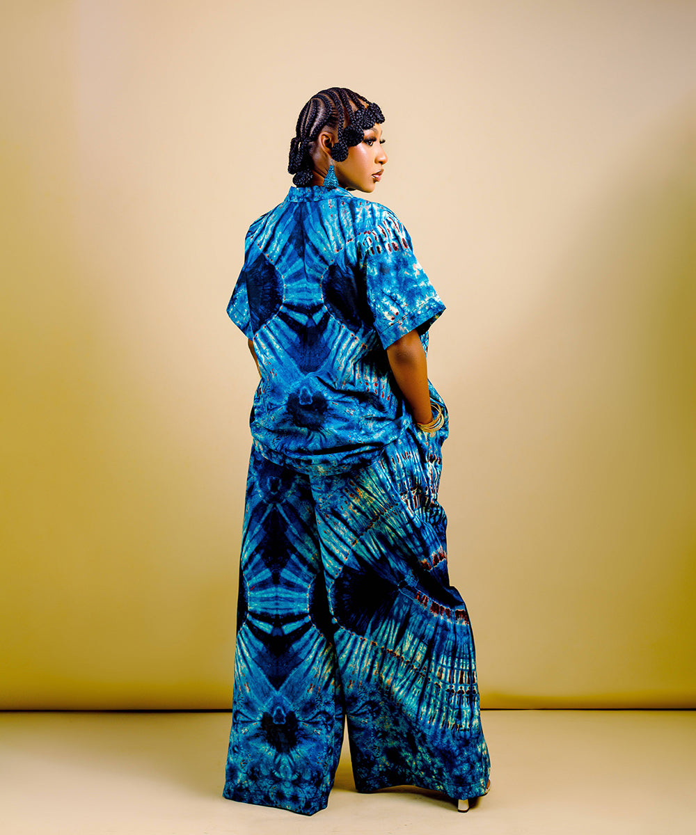 The Nia Adire Print Two-Piece Maxi Skirt Set - Blue