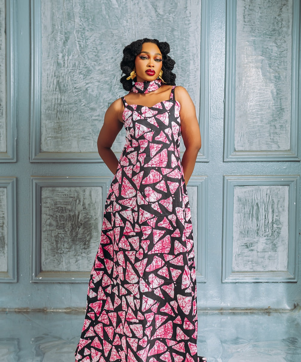 The Nia Sleeveless Maxi Gown with Scarf - Multicoloured