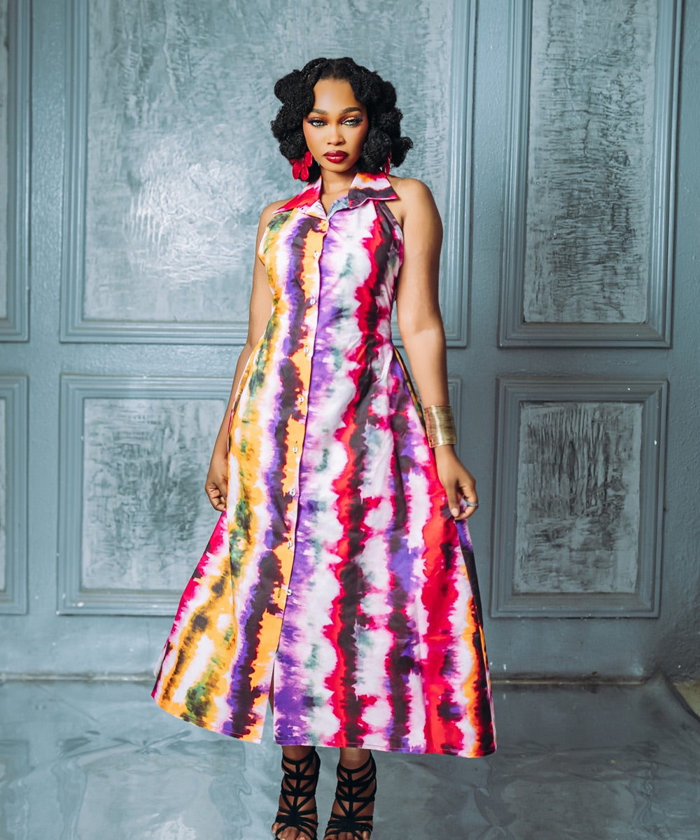 The Nia Strapless Midi Shirt Dress - Multicoloured