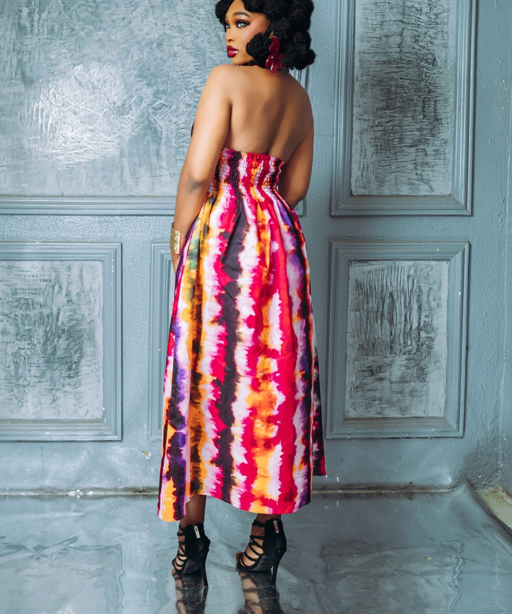 The Nia Strapless Midi Shirt Dress - Multicoloured