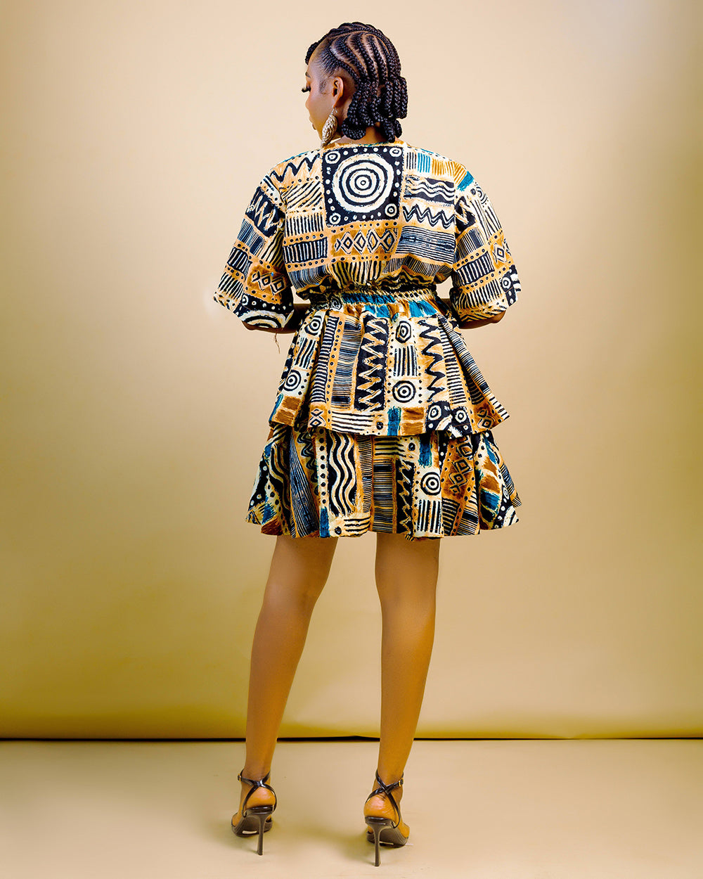 The Nia Adire Print Two-Piece Maxi Skirt Set - Geometric