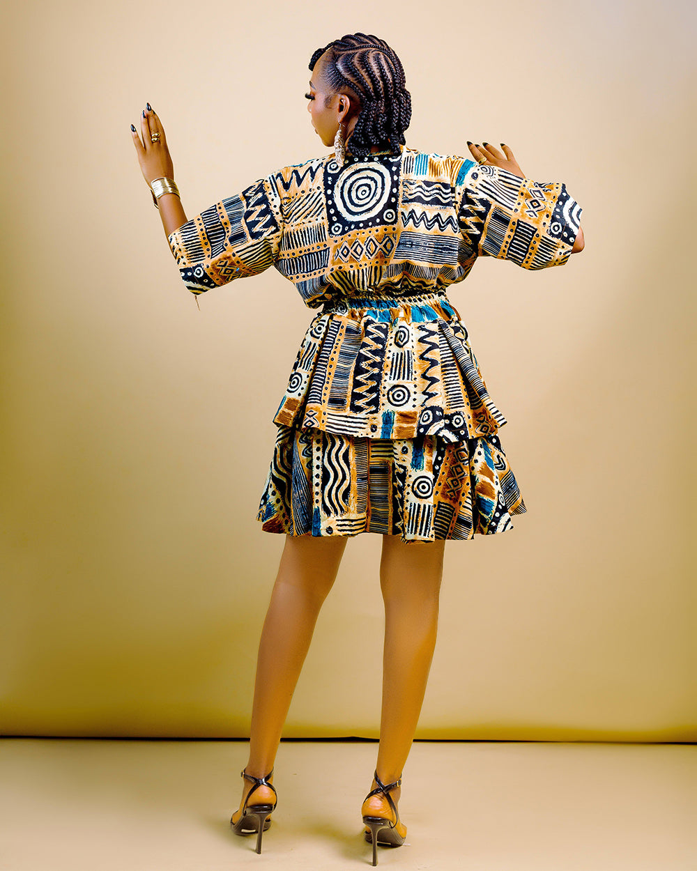 The Nia Adire Print Two-Piece Maxi Skirt Set - Geometric