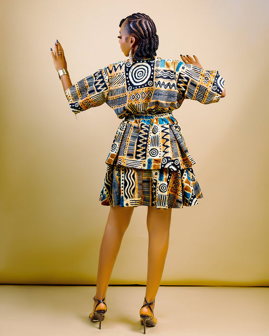 The Nia Adire Print Two-Piece Maxi Skirt Set - Geometric