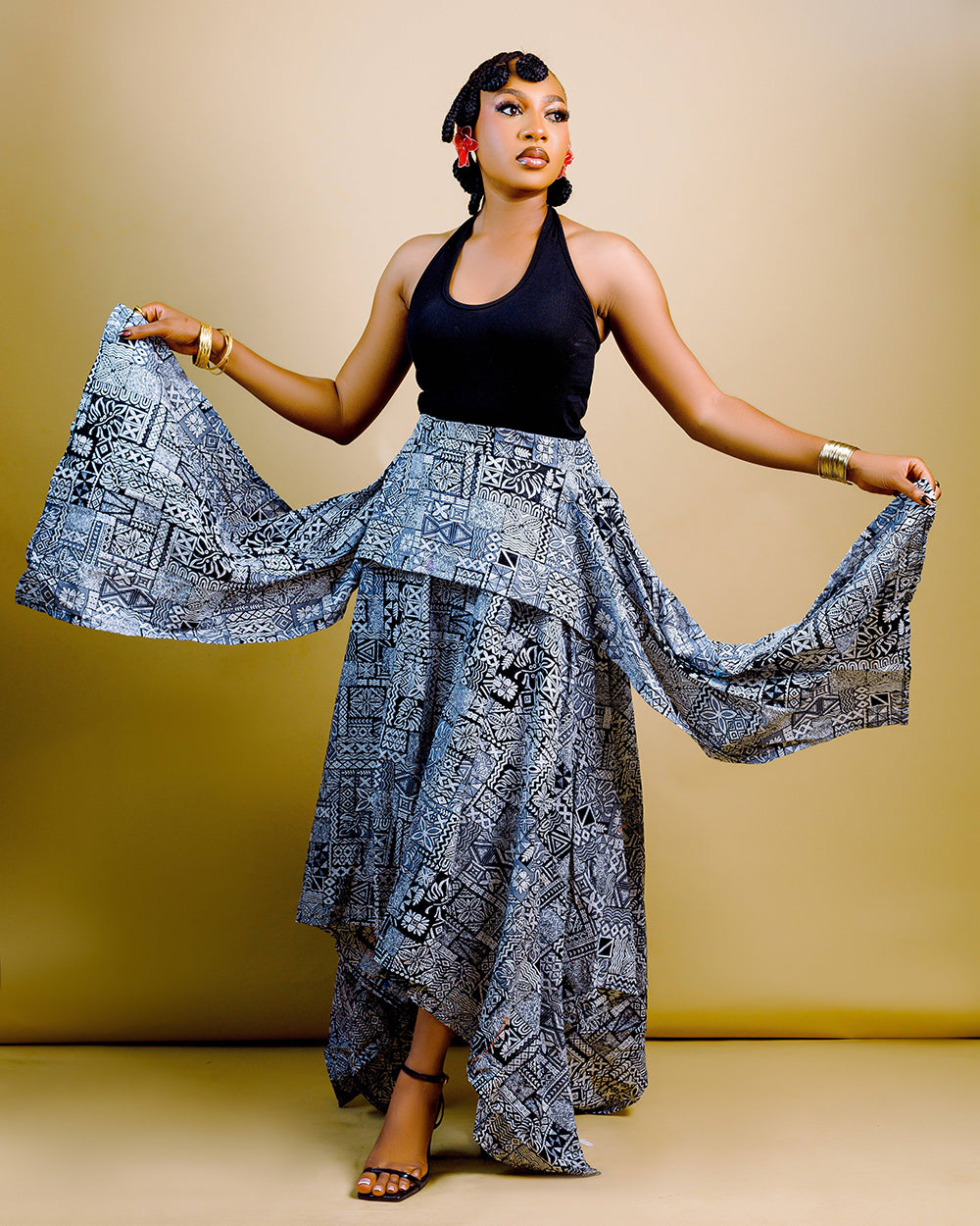 The Nia Adire Print Two-Piece Maxi Skirt Set - Multicolour