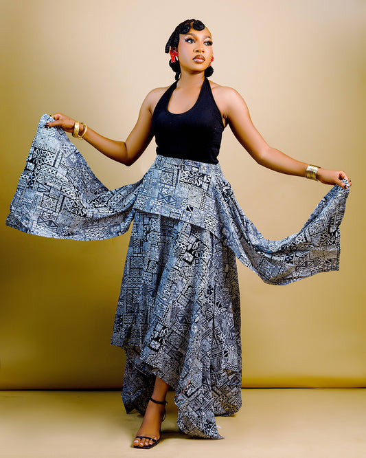 The Nia Adire Print Two-Piece Maxi Skirt Set - Multicolour