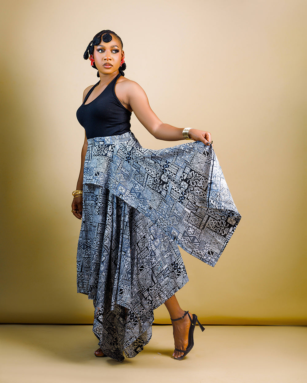 The Nia Adire Print Two-Piece Maxi Skirt Set - Multicolour