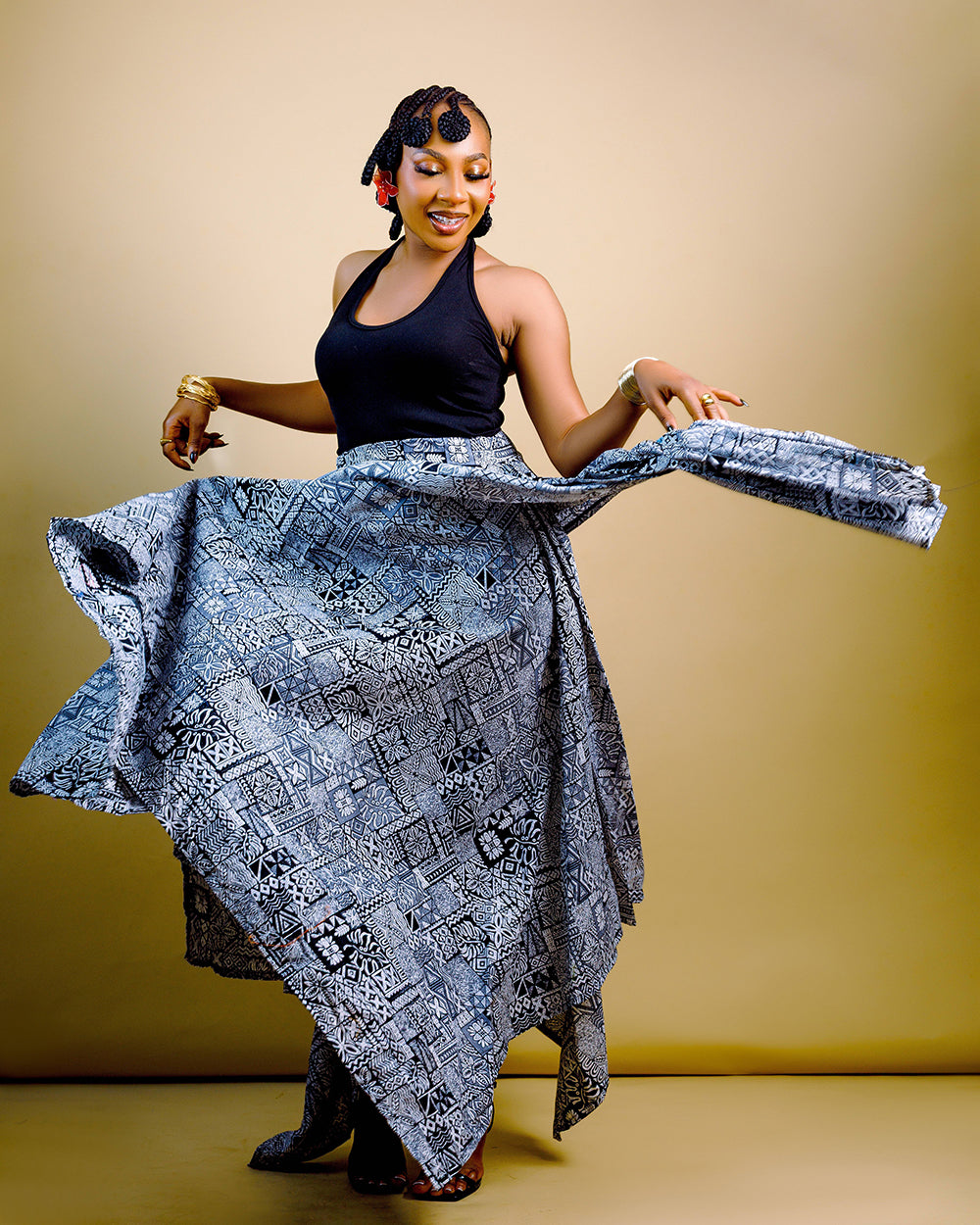 The Nia Adire Print Two-Piece Maxi Skirt Set - Multicolour
