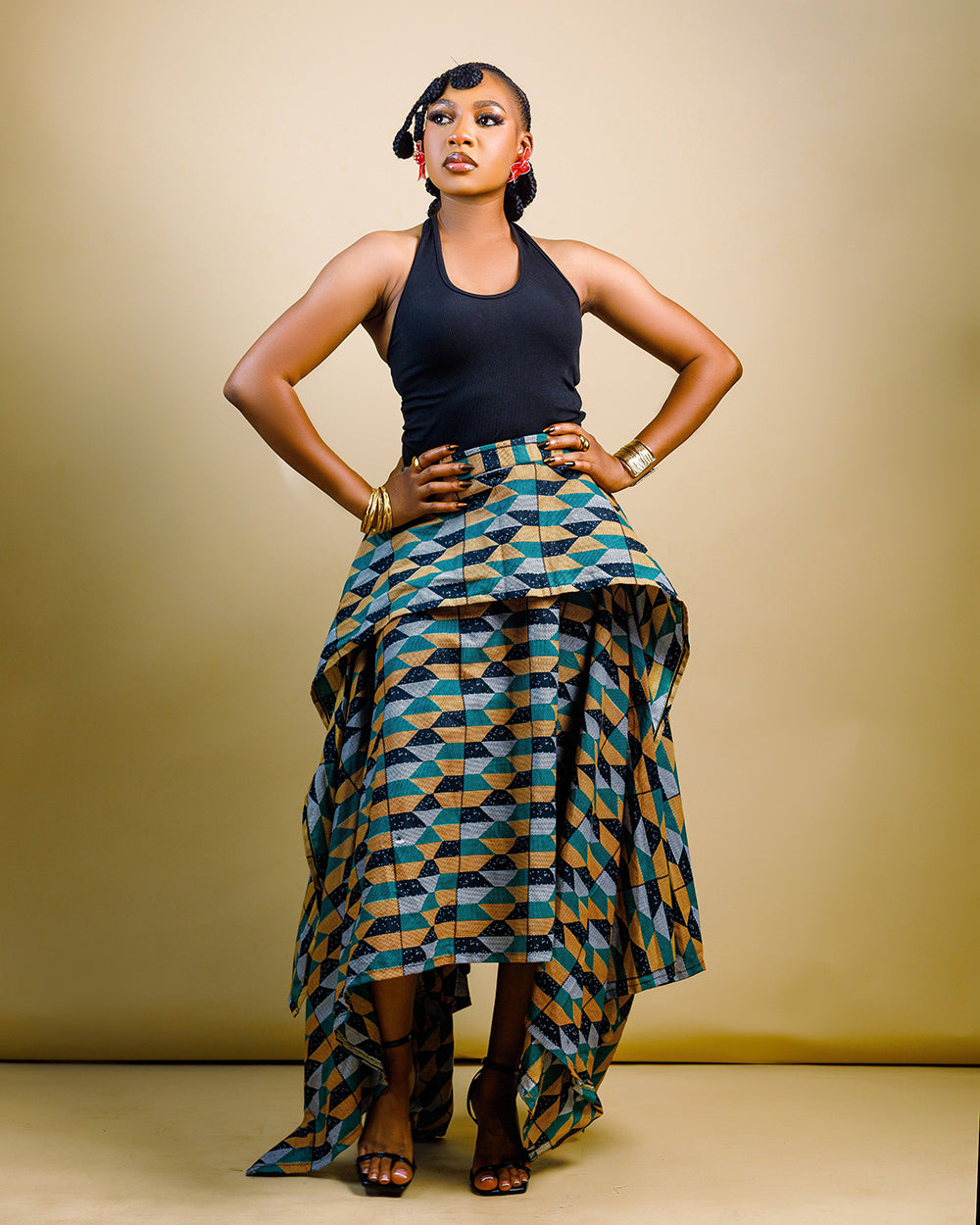 The Nia Adire Print Two-Piece Maxi Skirt Set - Peacock Blue