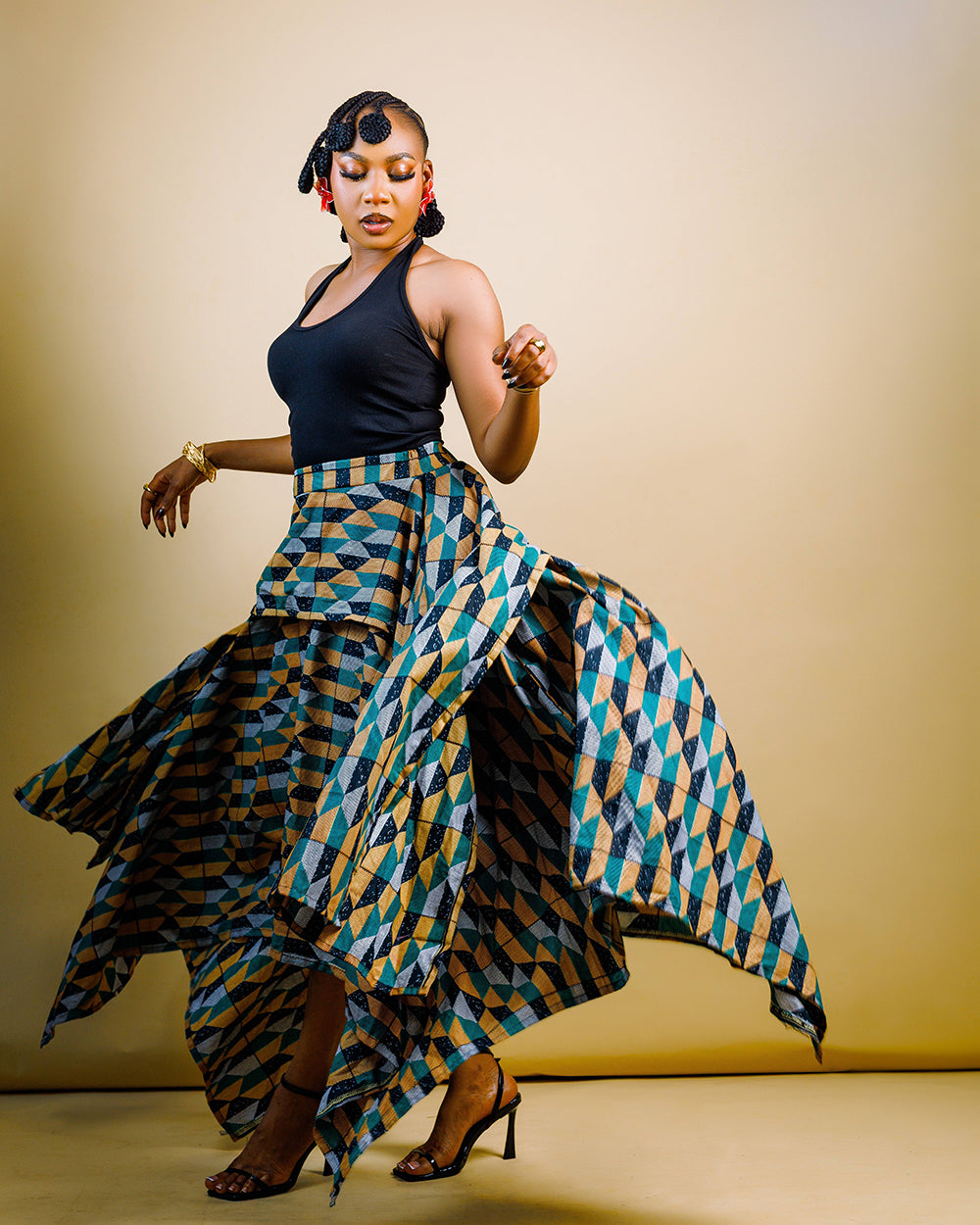 The Nia Adire Print Two-Piece Maxi Skirt Set - Peacock Blue
