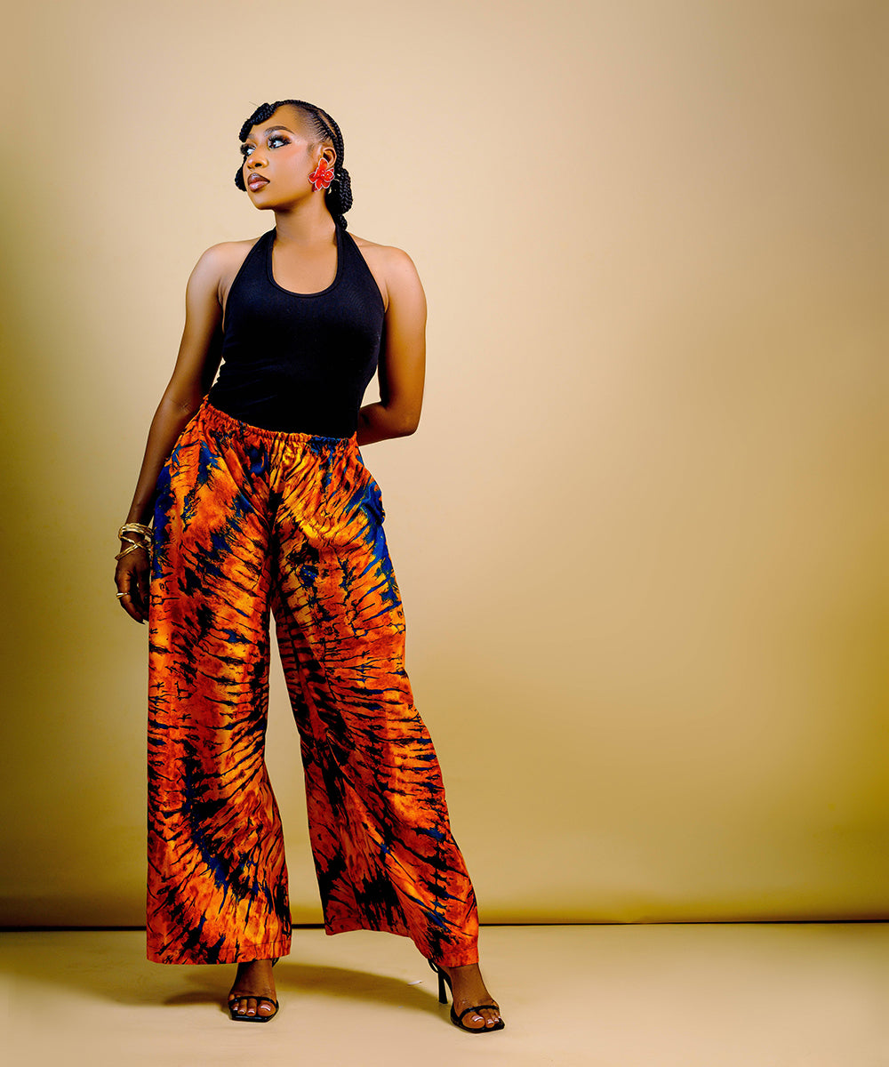 The Nia Adire Print Two-Piece Maxi Skirt Set - Orange