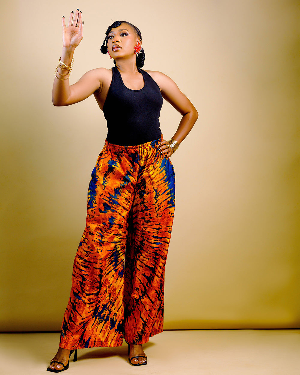 The Nia Adire Print Two-Piece Maxi Skirt Set - Orange