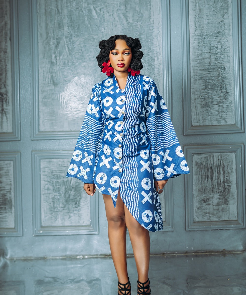 The Nia Long-Sleeve Tunic Dress With a High-Low Hem - Multicoloured