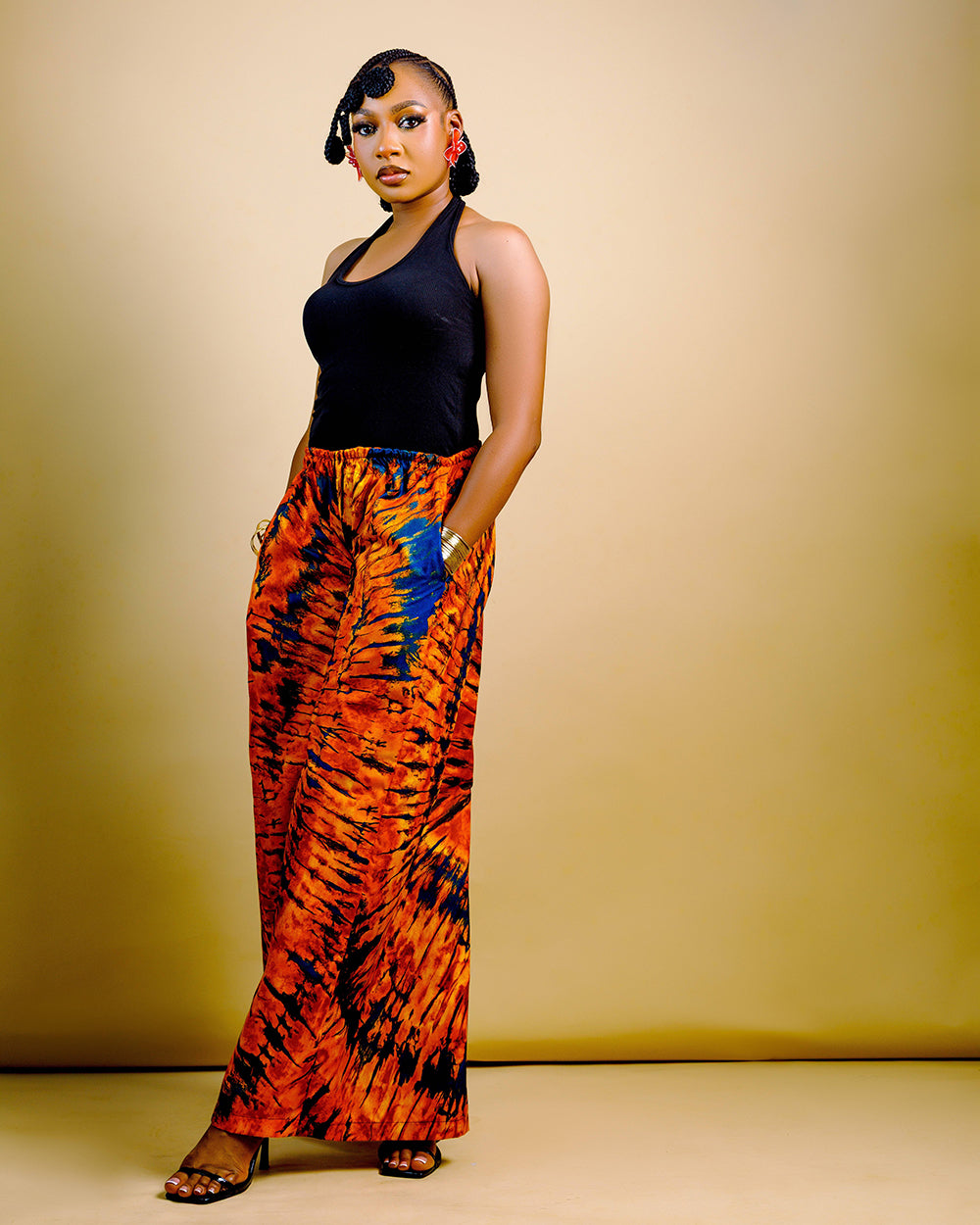 The Nia Adire Print Two-Piece Maxi Skirt Set - Orange