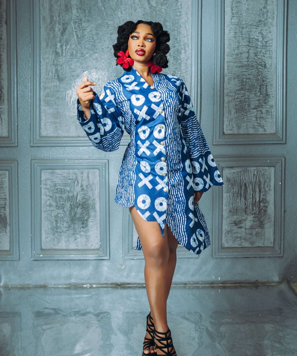 The Nia Long-Sleeve Tunic Dress With a High-Low Hem - Multicoloured
