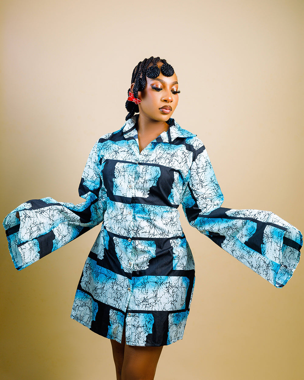 The Nia Adire Print Two-Piece Maxi Skirt Set - Electric Blue