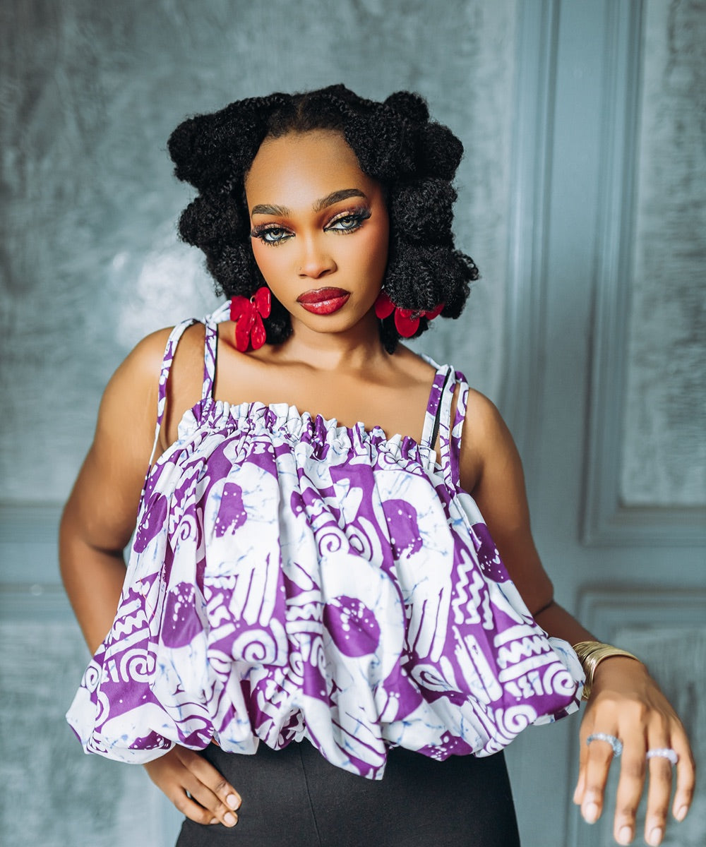 The Nia Patterned Sleeveless Top With Ruffled Straps - Multicoloured