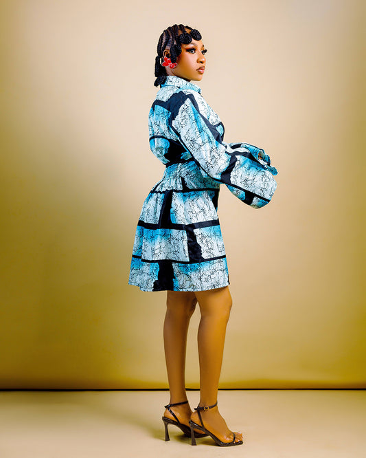 The Nia Adire Print Two-Piece Maxi Skirt Set - Electric Blue