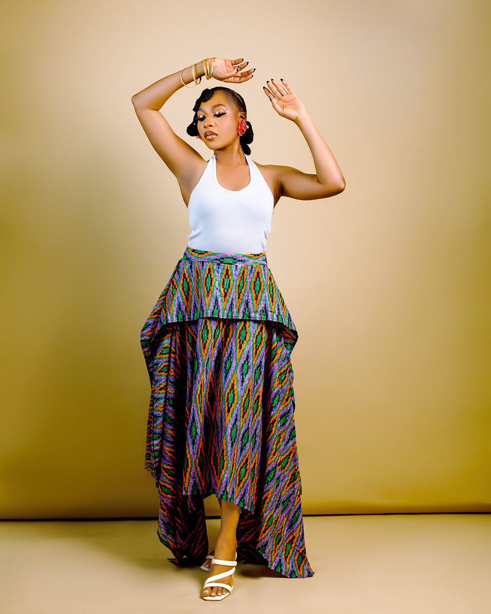 The Nia Adire Print Two-Piece Maxi Skirt Set - Peacock