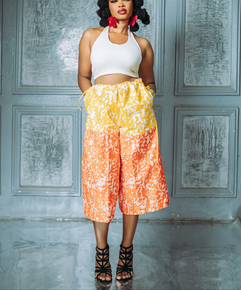 The Nia High-Waisted, Wide-Leg Cropped Pants - Multicoloured