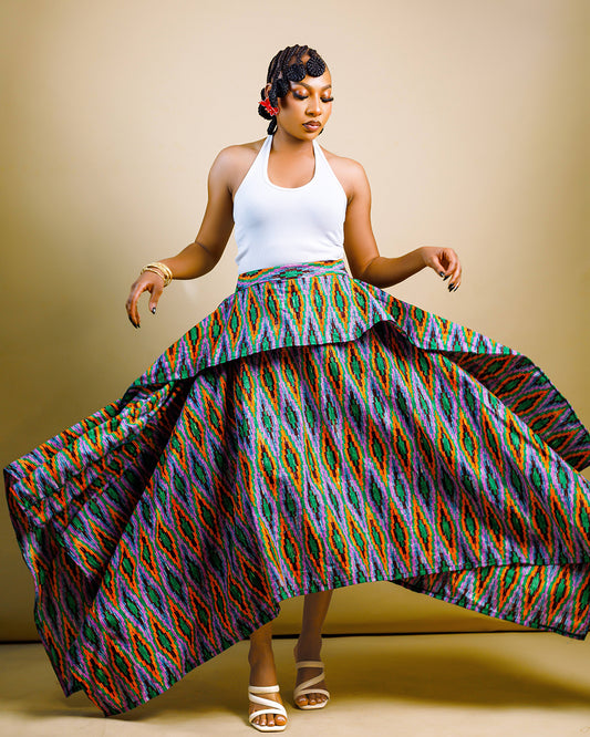 The Nia Adire Print Two-Piece Maxi Skirt Set - Peacock