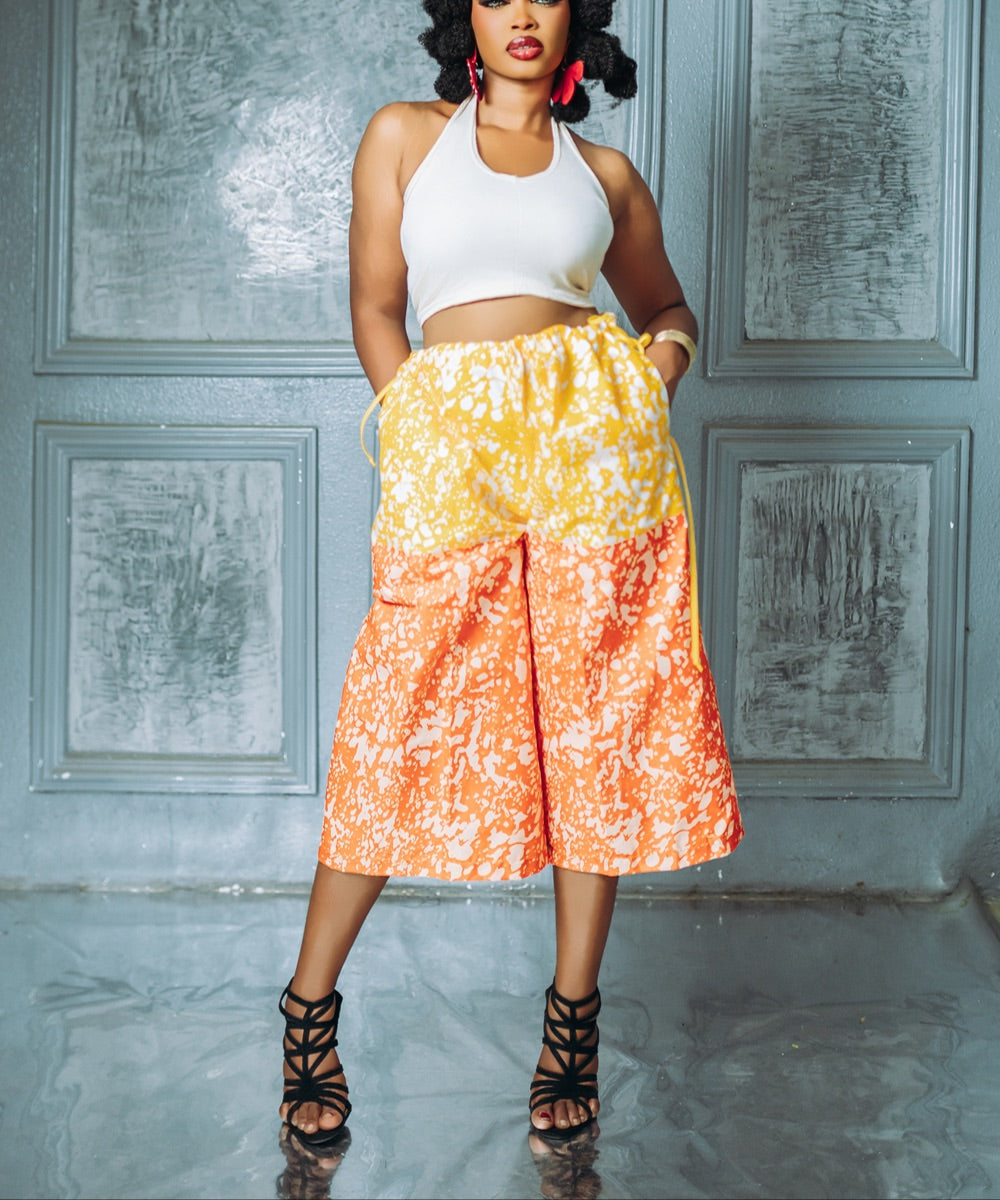 The Nia High-Waisted, Wide-Leg Cropped Pants - Multicoloured
