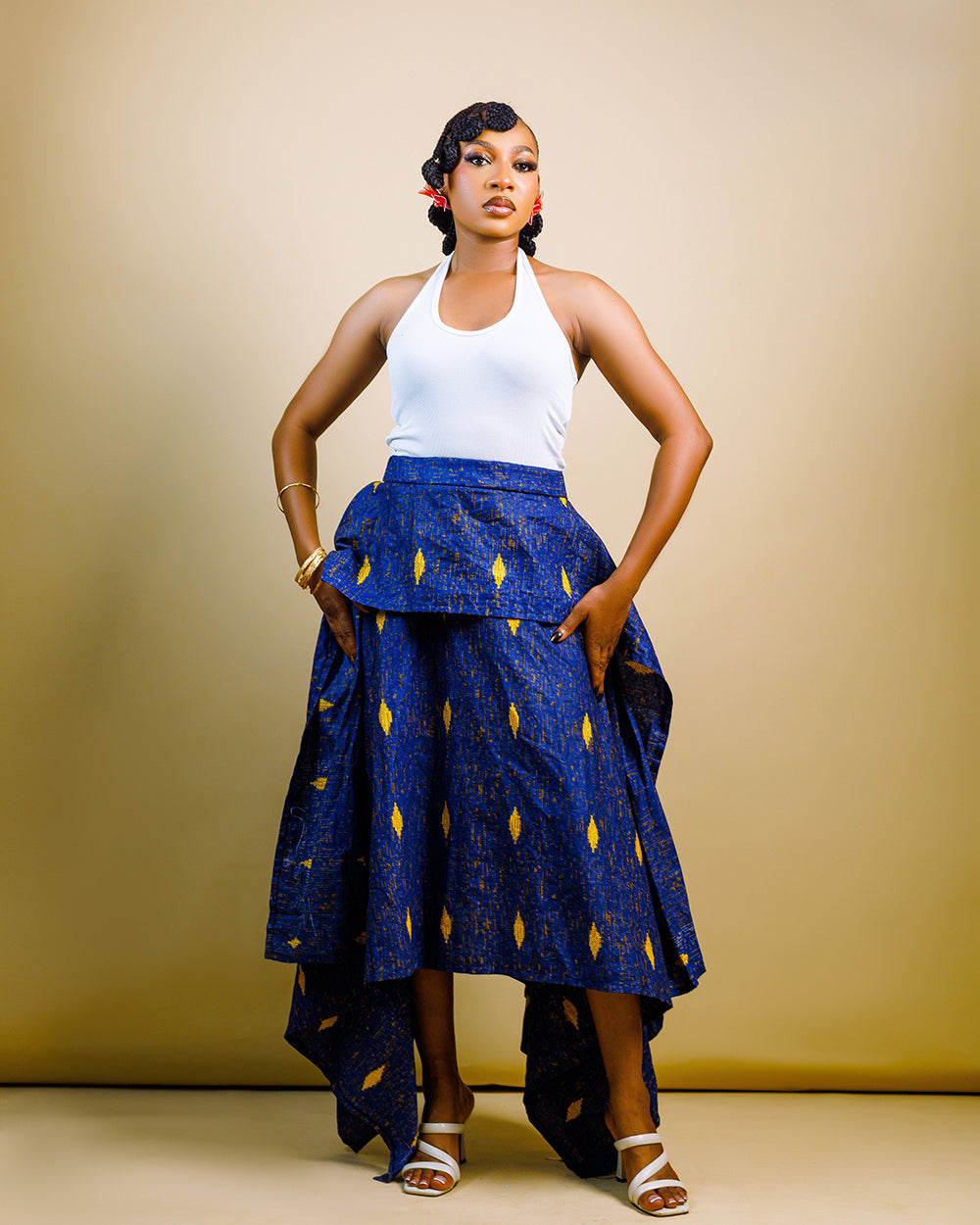 The Nia Adire Print Two-Piece Maxi Skirt Set - Blue
