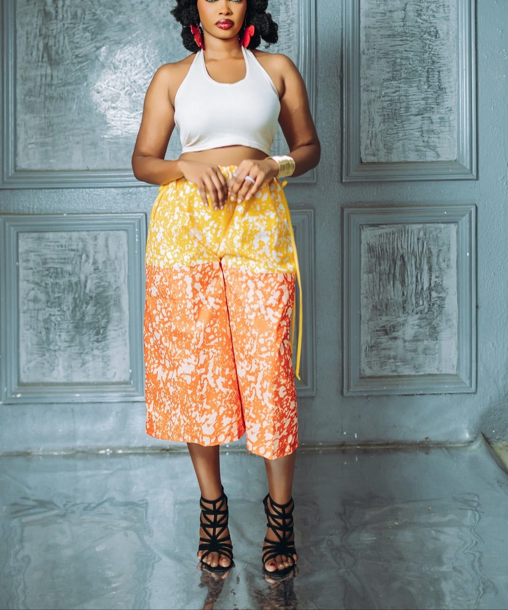 The Nia High-Waisted, Wide-Leg Cropped Pants - Multicoloured