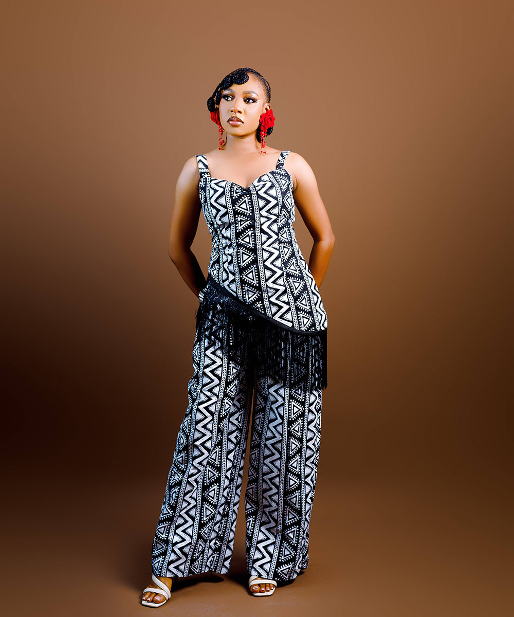 The Nia Adire Print Two-Piece Maxi Skirt Set - Blocks