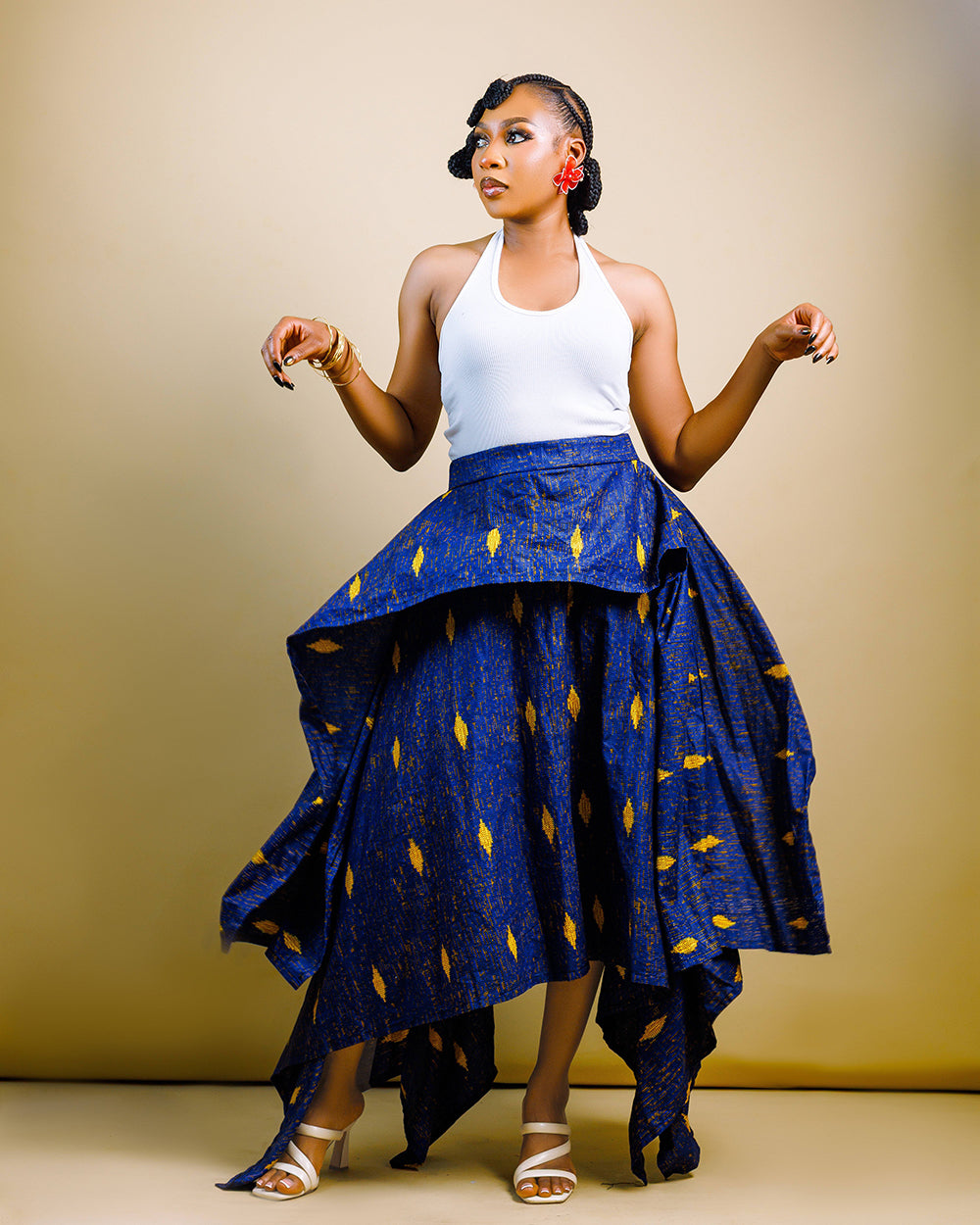 The Nia Adire Print Two-Piece Maxi Skirt Set - Blue