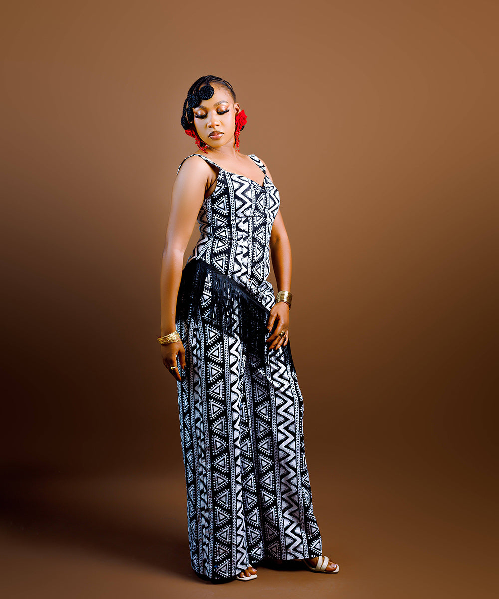 The Nia Adire Print Two-Piece Maxi Skirt Set - Blocks