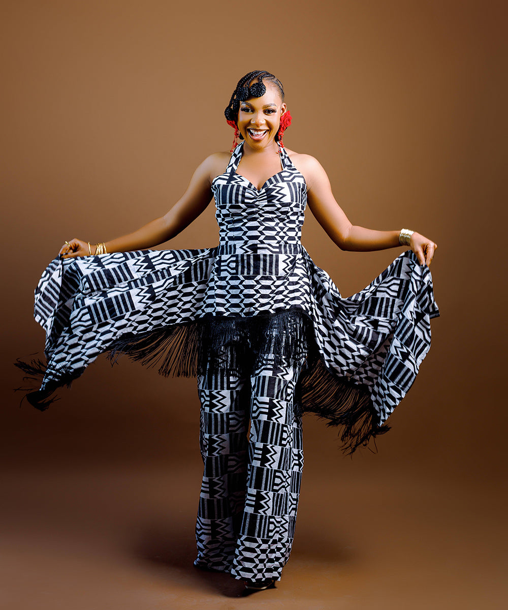 The Nia Adire Print Two-Piece Maxi Skirt Set - Blocks