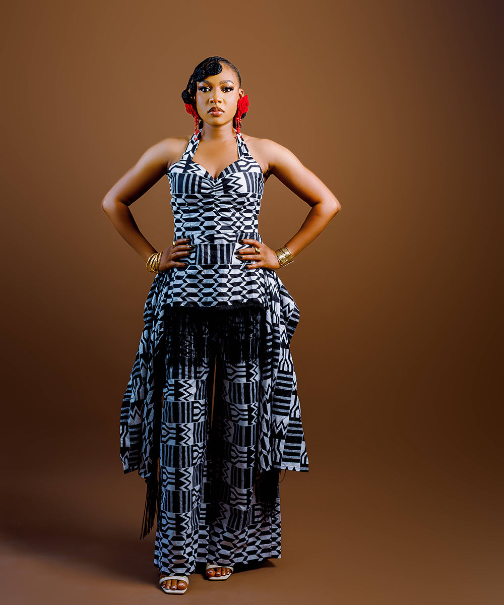 The Nia Adire Print Two-Piece Maxi Skirt Set - Blocks