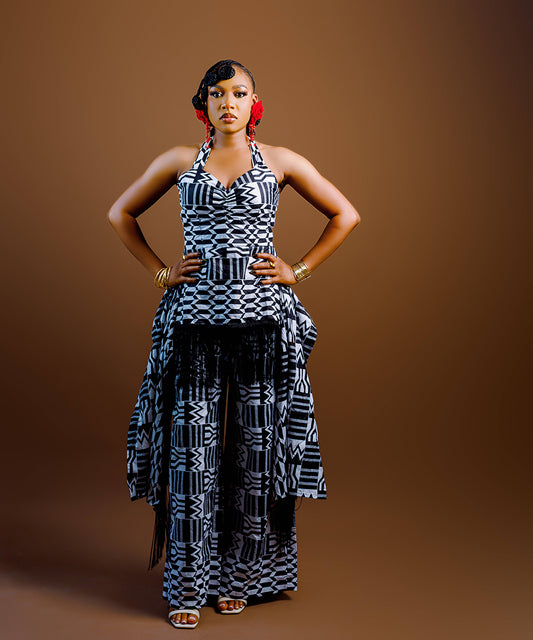The Nia Adire Print Two-Piece Maxi Skirt Set - Blocks